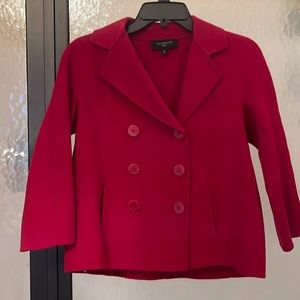 Talbots red wool blend unlined double breasted jacket 3/4 sleeves size 4P